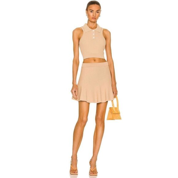 Revolve SER.O.YA Skirt Womens SZ Medium Tan Julie Mini Tennis Pleated Knit NWT - Picture 1 of 12